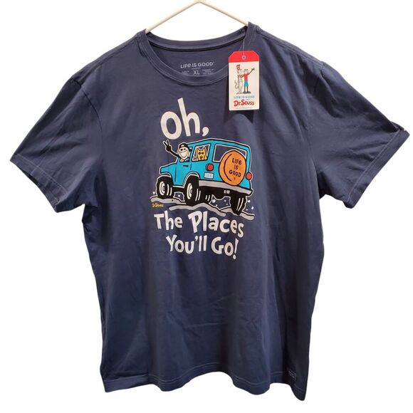 Life Is Good Dr. Seuss Crusher Tee Mens size XL Blue Oh! Places You'll Go! NWT - Picture 1 of 7